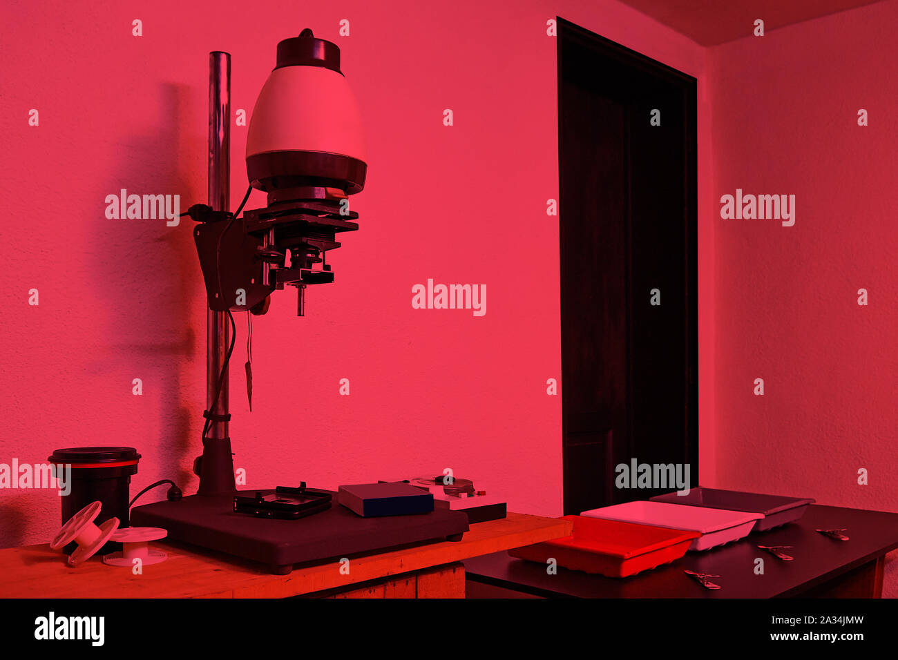 Photo enlarger and accessories in darkroom Stock Photo Alamy