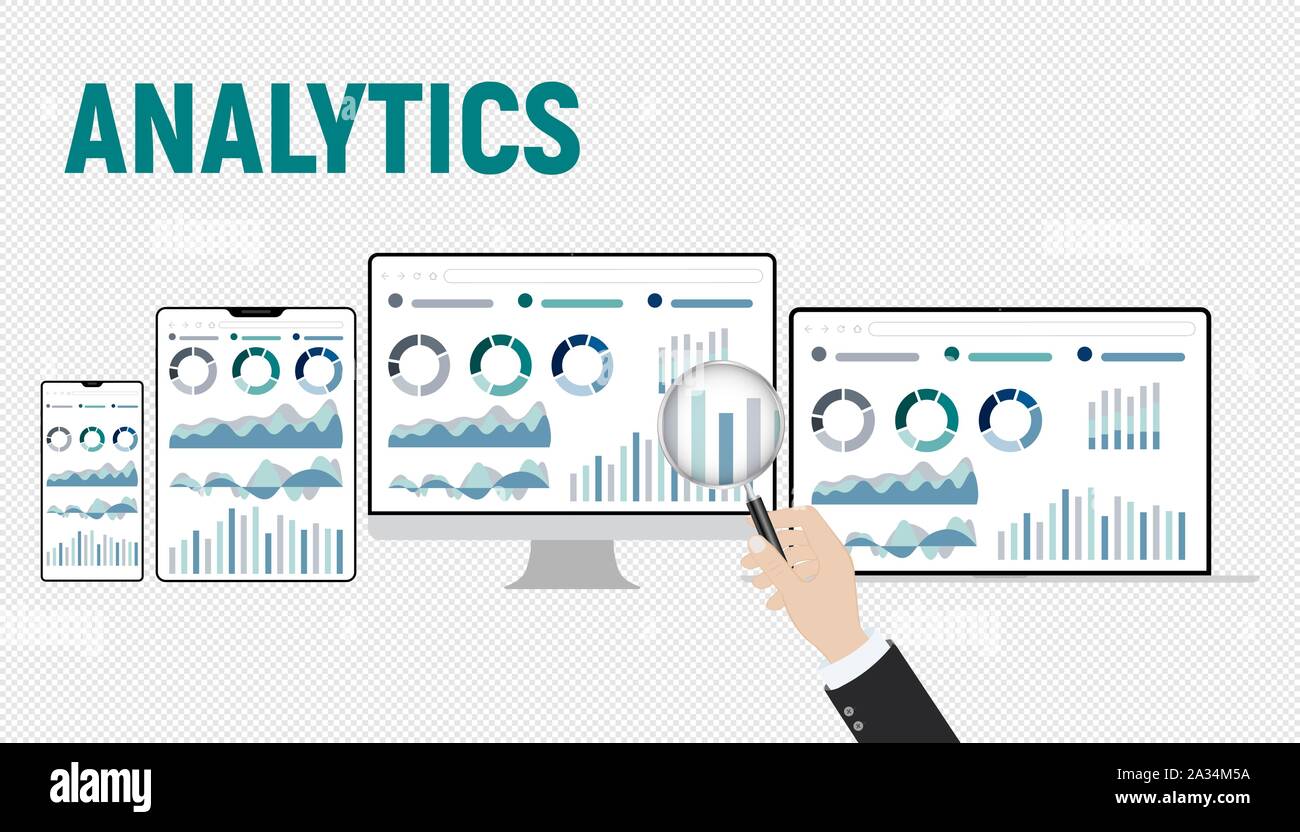 Vector illustration of Data analysis & business information research ...