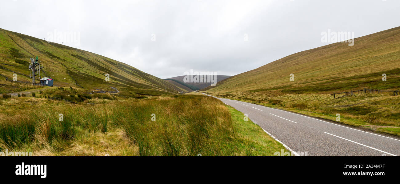A scenic landscape of slopes and highlands in Lecht Ski centre, Cairngorms national park, Scotland Stock Photo