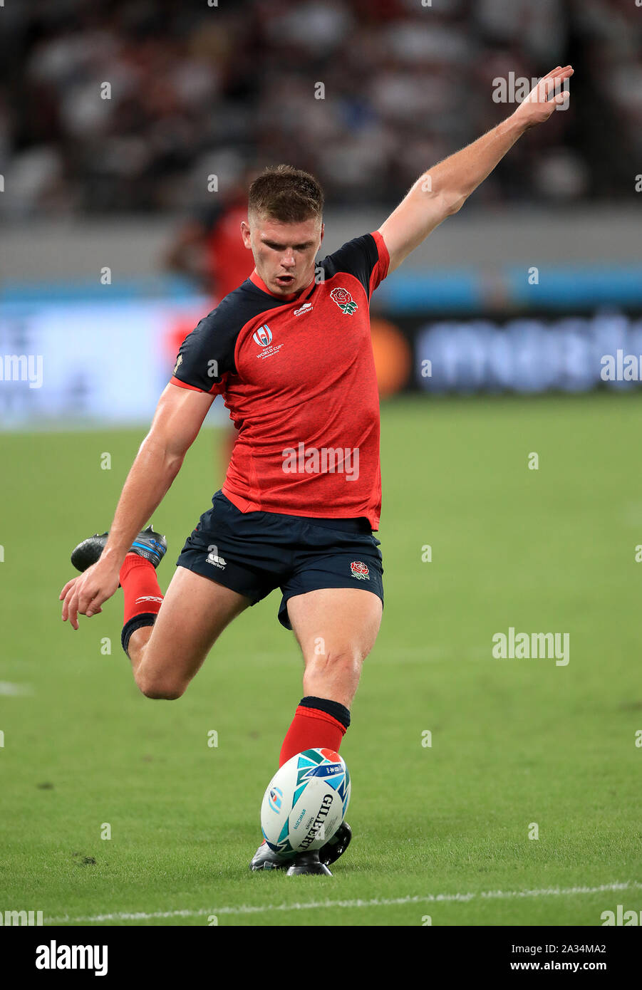 England's Owen Farrell attempts a conversion during the 2019 Rugby ...