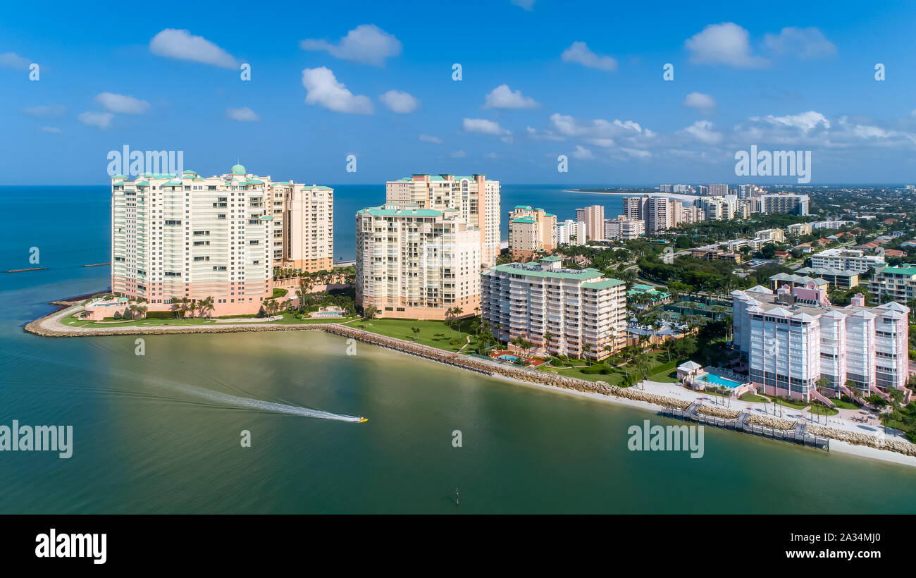 Marco Island Gulf of Mexico Beach Aerial photograph of Southwest Florida Ten Thousand Islands near Naples and Bonita Springs SWFL Stock Photo