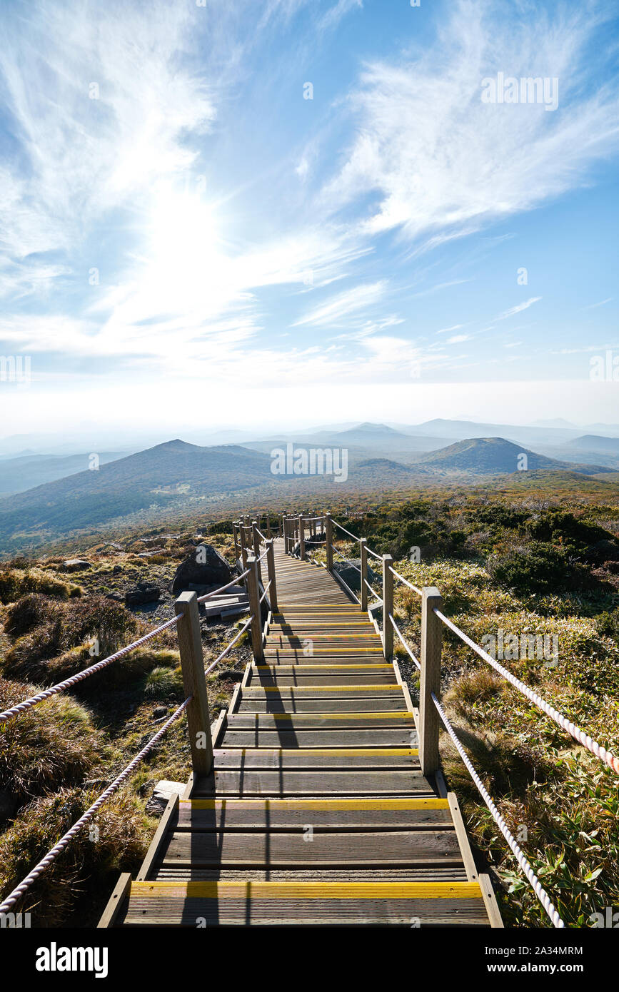 The way up hallasan mountain, Jeju island, South Korea. Stock Photo