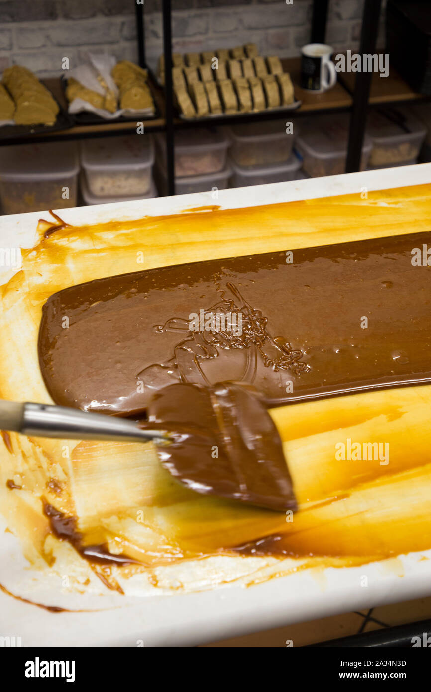 Making fudge / shop made / hand made fudge at The Fudge Patch shop in