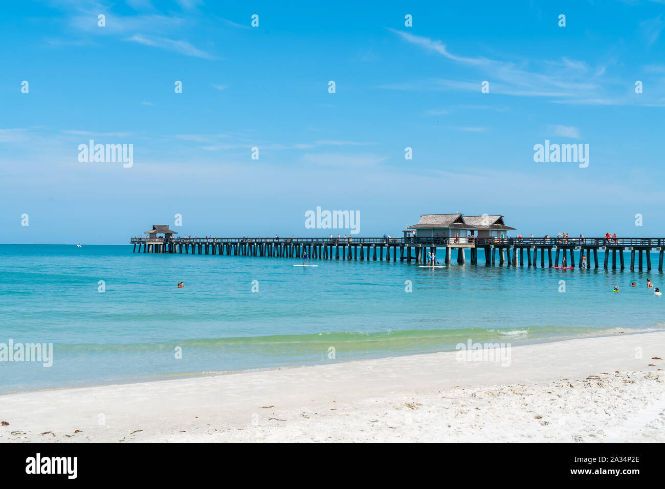 Naples Pier on the Gulf of Mexico in Naples Florida on the Southwest Coast near Marco Island and Fort Myers, Bonita Springs Stock Photo
