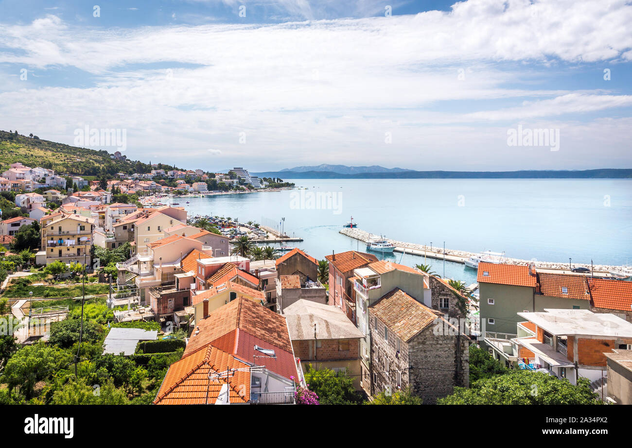 Aerial view of Podgora village, beautiful croatian coast seascape Stock Photo