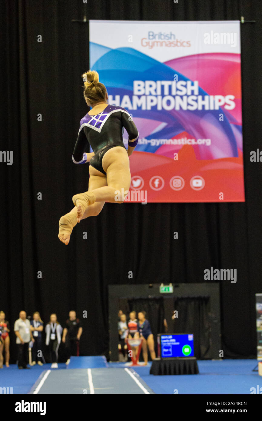 Birmingham, England, UK. 28 September 2019. Jess Brain (Andover Gymnastics Club) in action during the Trampoline, Tumbling and DMT British Championship Qualifiers at the Arena Birmingham, Birmingham, UK. Stock Photo