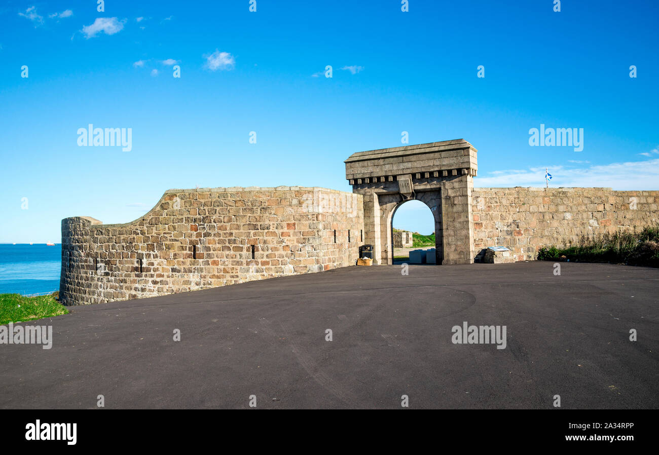 Torry Battery historical landmark with stone walls and scenic arched entry, Aberdeen, Scotland Stock Photo