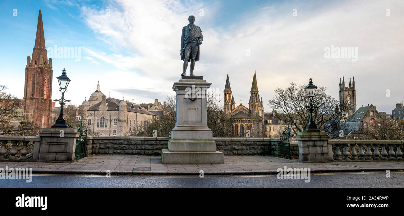 Panoramic scenic view of Aberdeen city centre from Union Terrace and