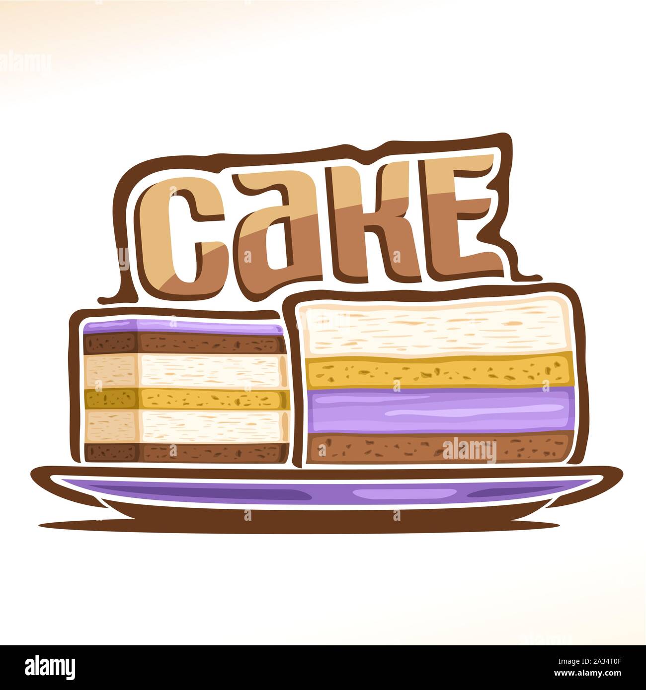 Vector logo for Cake, poster with two sliced pieces of birthday cakes