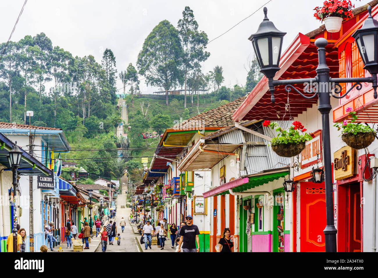 SALENTO, COLOMBIA March 21, 2019 Viewn on colorful decorated houses