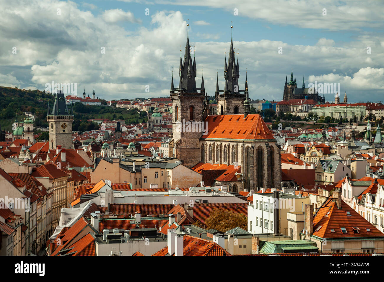 Panorama of Prague old town in Czechia. Hradcany in the distance. Stock Photo