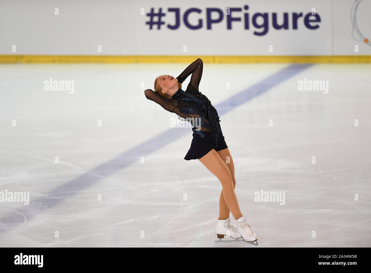 Egna, Italy. 04th Oct, 2019. Eva Lotta KIIBUS, from Estonia, perform in short program at ISU Junior Grand Prix 2019, at Wurth Arena on October 04, 2019 in Egna/Neumarkt, Italy. Credit: Aflo Co. Ltd./Alamy Live News Stock Photo