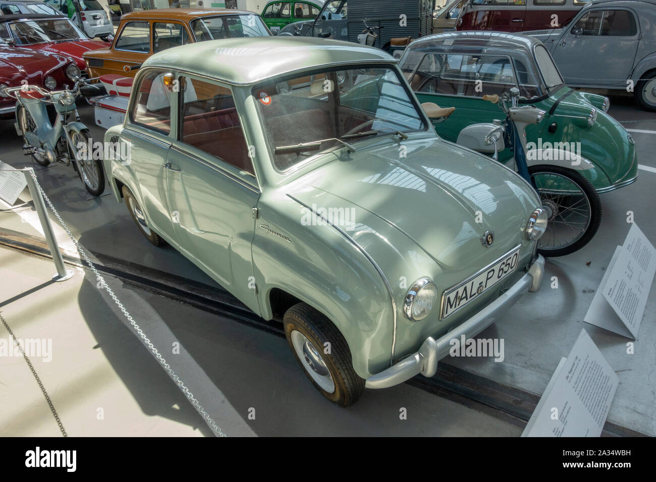 A Glas 'Goggomobil' T 250 limousine (1964) in the Deutsches Museum Verkehrszentrum (German Transport Museum), Munich, Germany. Stock Photo