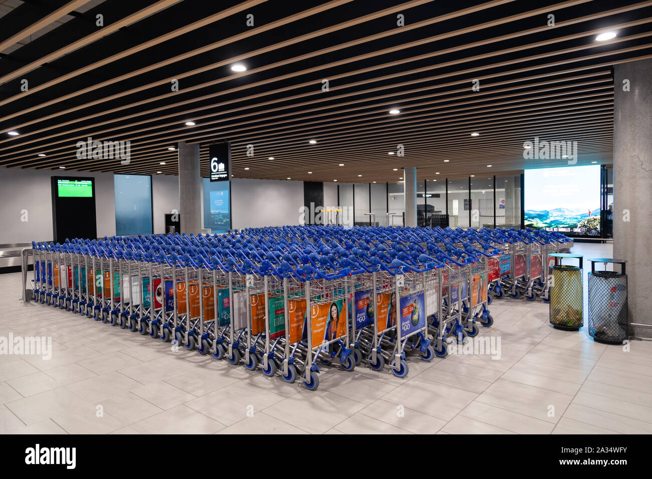 Russia Moscow 2019-06-18 Empty advertising airport luggage trolley in ...