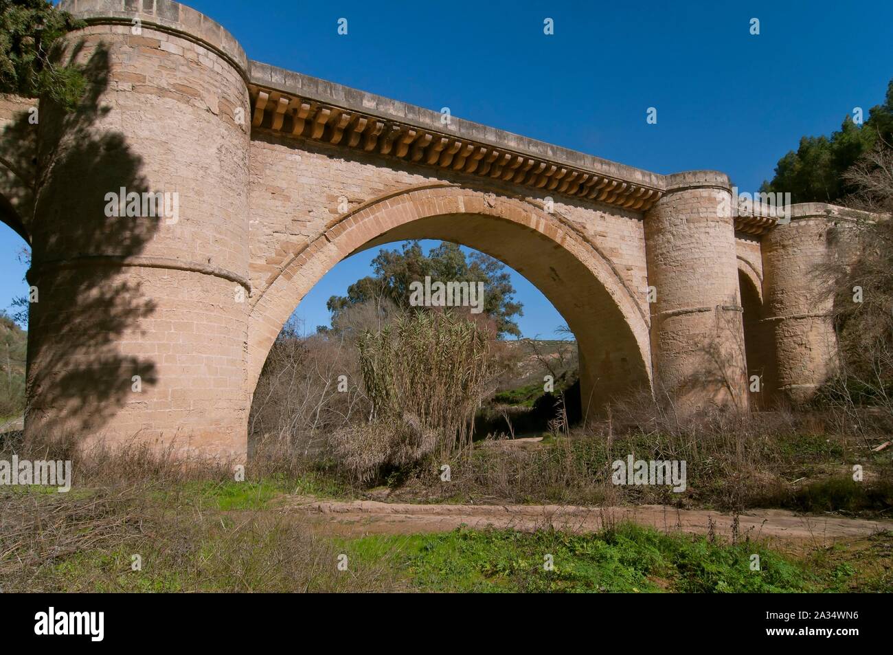 Renaissance bridge and river Genil, 16th century, Benameji, Cordoba-province, Region of Andalusia, Spain, Europe. Stock Photo