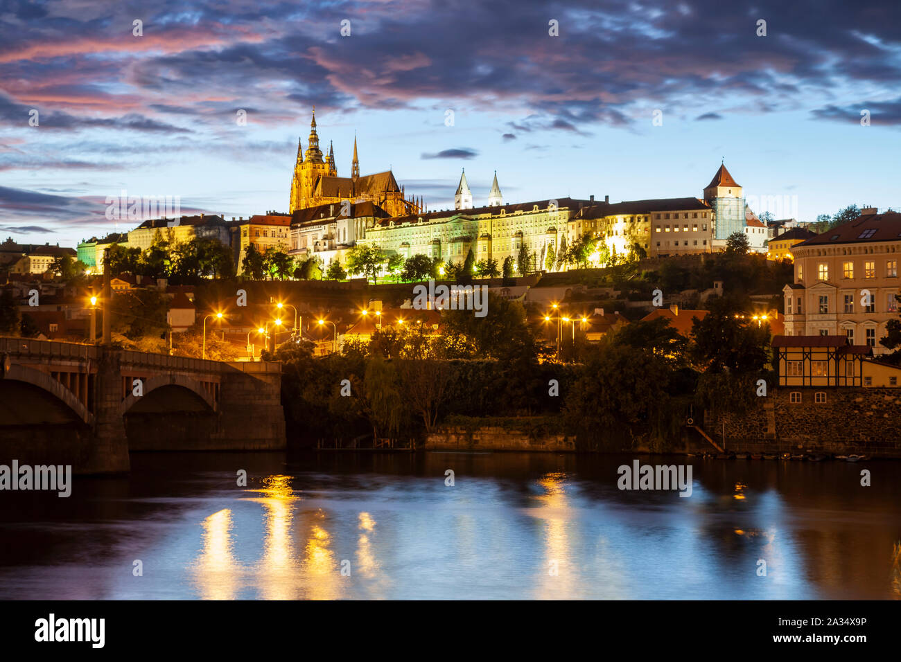Prague skyline night hires stock photography and images Alamy