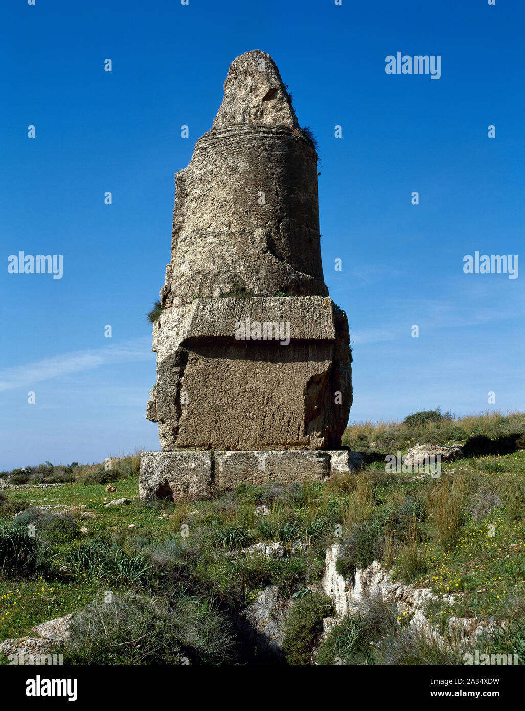 Syria. Amrit or Marathos. Ancient Phoenician city, founded in 3rd millennium BC. Burial towers called 'al Maghazil' or The Spindles. General view of one of the towers. (Photo taken before the Syrian Civil War). Stock Photo