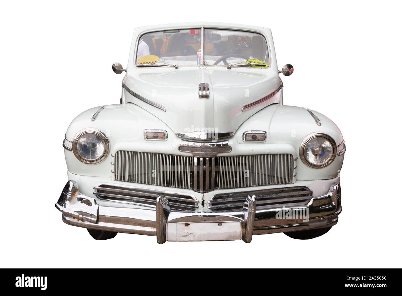 Cut out of vintage white Mercury car of Cuba Stock Photo