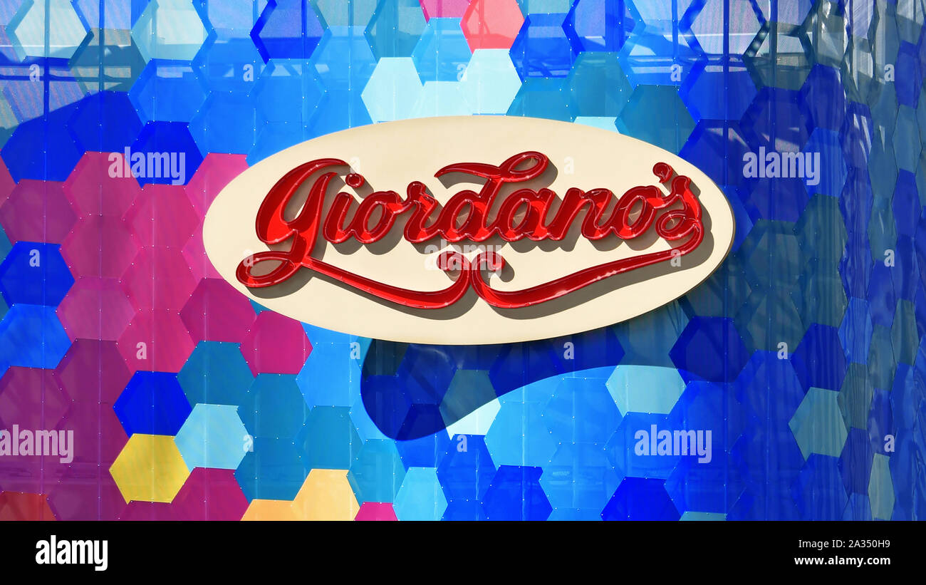 Las Vegas NV, USA 10-03-18 Giordano's is an American pizza chain founded in 1974 and based in Chicago, and is located at Grand Bazaar Shops at Bally’s Stock Photo