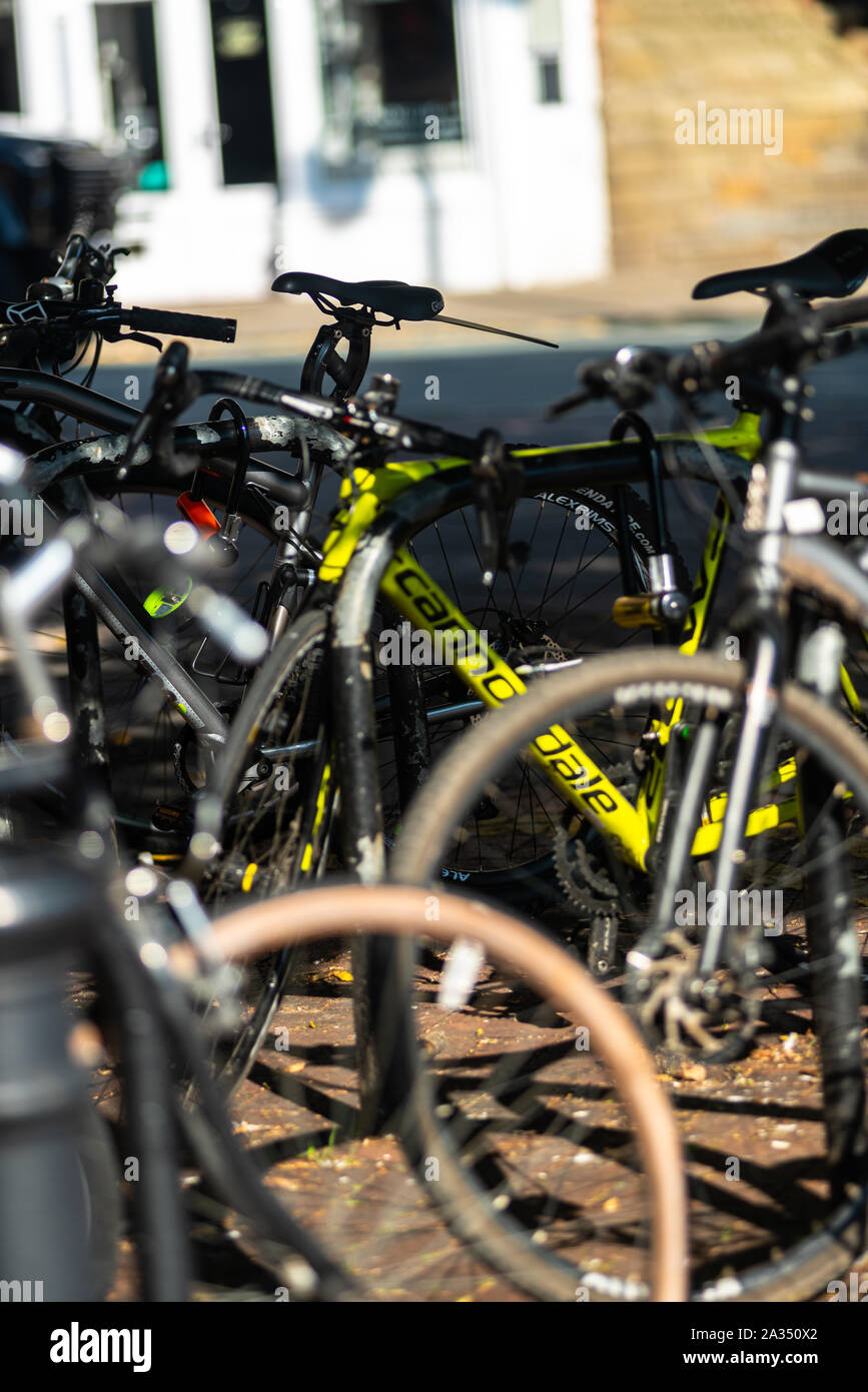 Bike racks in city centre area Stock Photo Alamy
