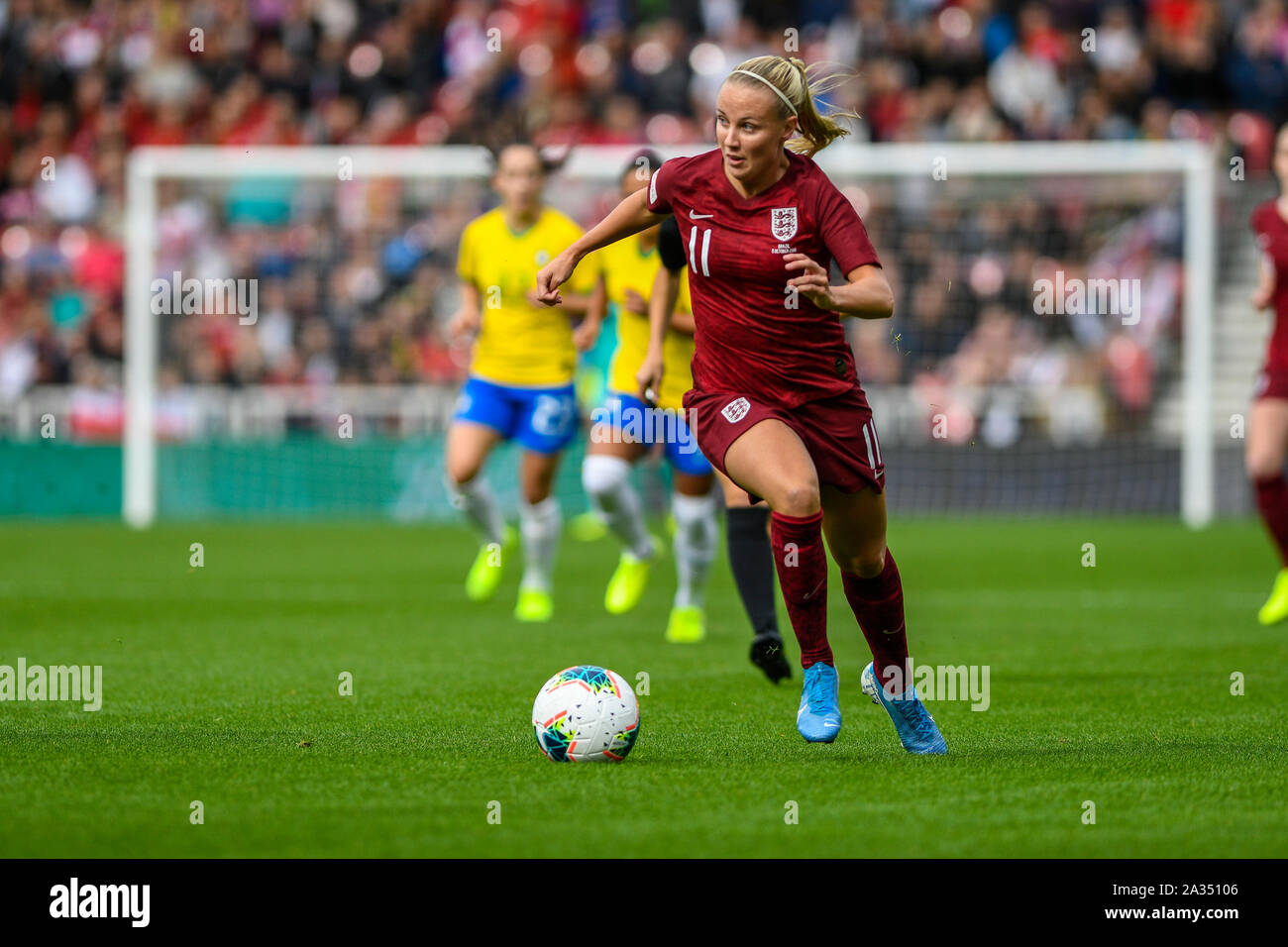 Middlesbrough, UK. 05th Oct, 2019. MIDDLESBROUGH, ENGLAND OCTOBER 5TH Beth Mead of England Women in action during the International Friendly match between England Women and Brazil Women at the Riverside Stadium, Middlesbrough on Saturday 5th October 2019.( Credit: Iam Burn | MI News) Photograph may only be used for newspaper and/or magazine editorial purposes, license required for commercial use Credit: MI News & Sport /Alamy Live News Stock Photo