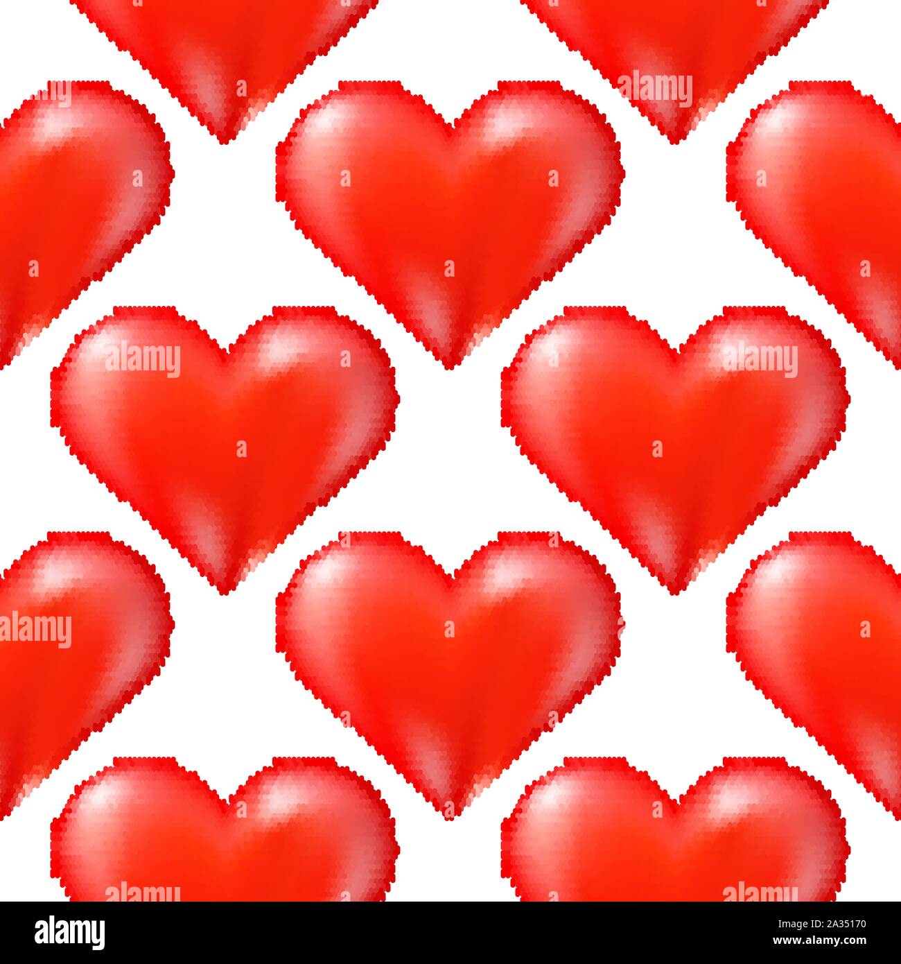Red Halftone Heart Random Seamless Pattern on White Background Stock Vector