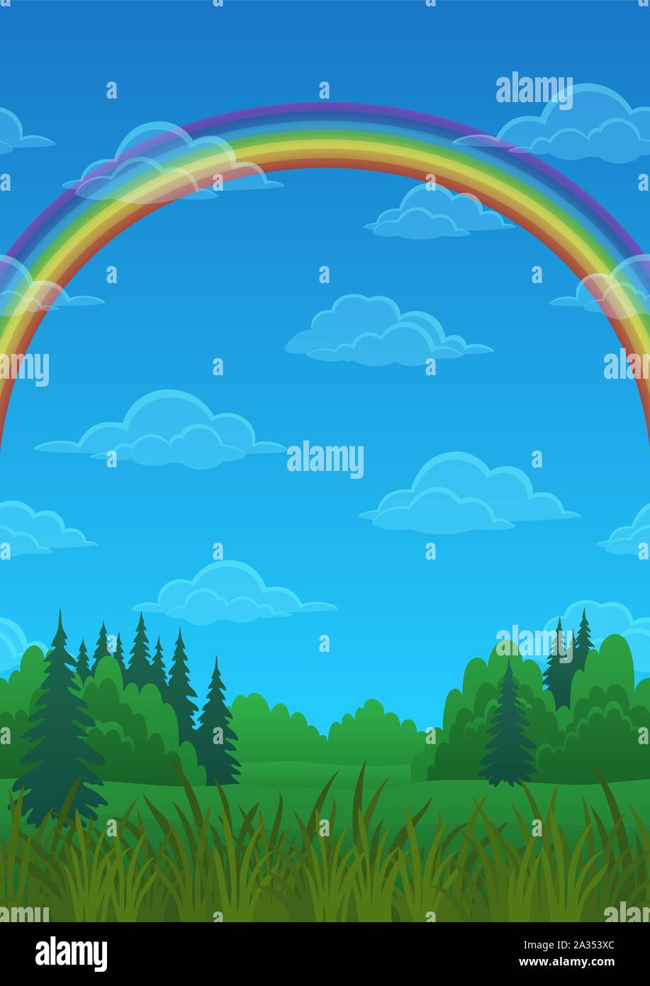 Landscape, Rainbow and Forest Stock Vector
