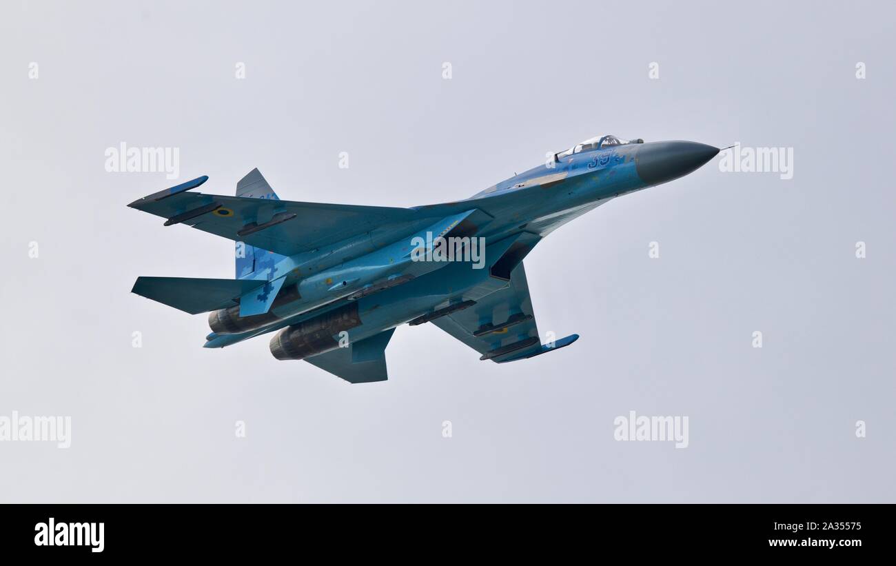 Ukrainian Sukhoi Su-27 performing at the 2019 Royal International Air Tattoo Stock Photo