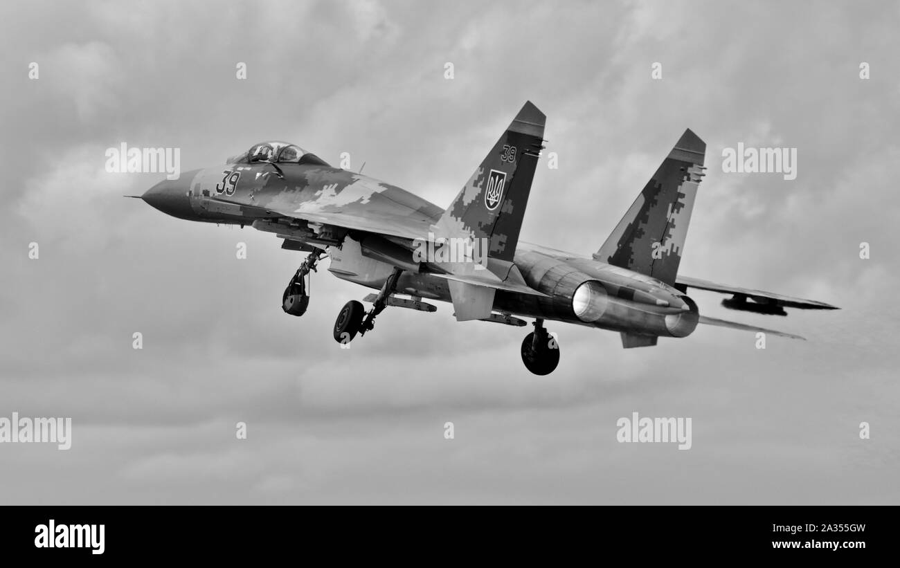 Ukrainian Sukhoi Su-27 performing at the 2019 Royal International Air Tattoo Stock Photo