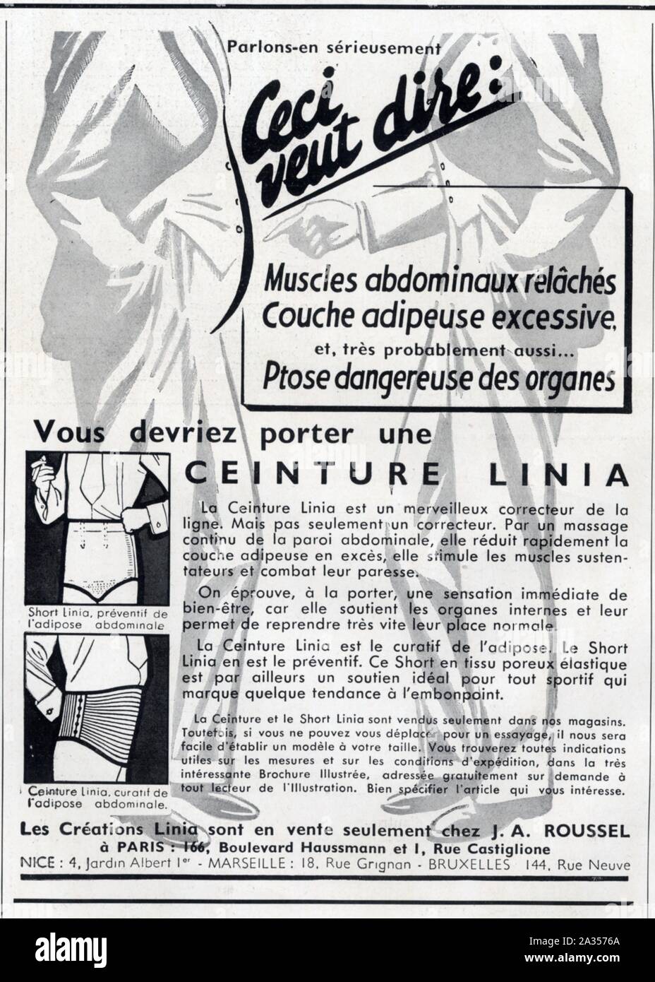 publicité ancienne.1937.ceinture linia Stock Photo - Alamy