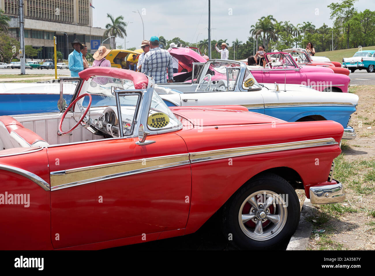 Classic cars, taxis, trucks and motorcycles are abundant on the streets of Havana, Cuba Stock Photo
