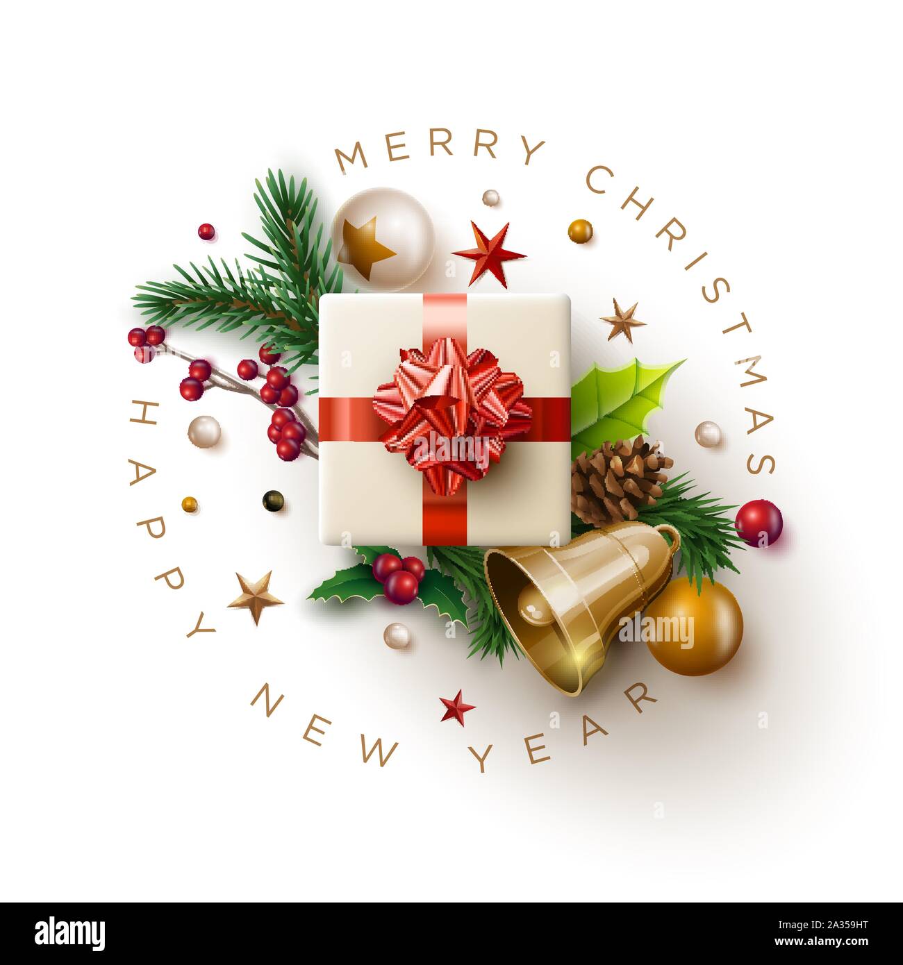 Merry Christmas and New Year greeting card design. Vector illustration ...