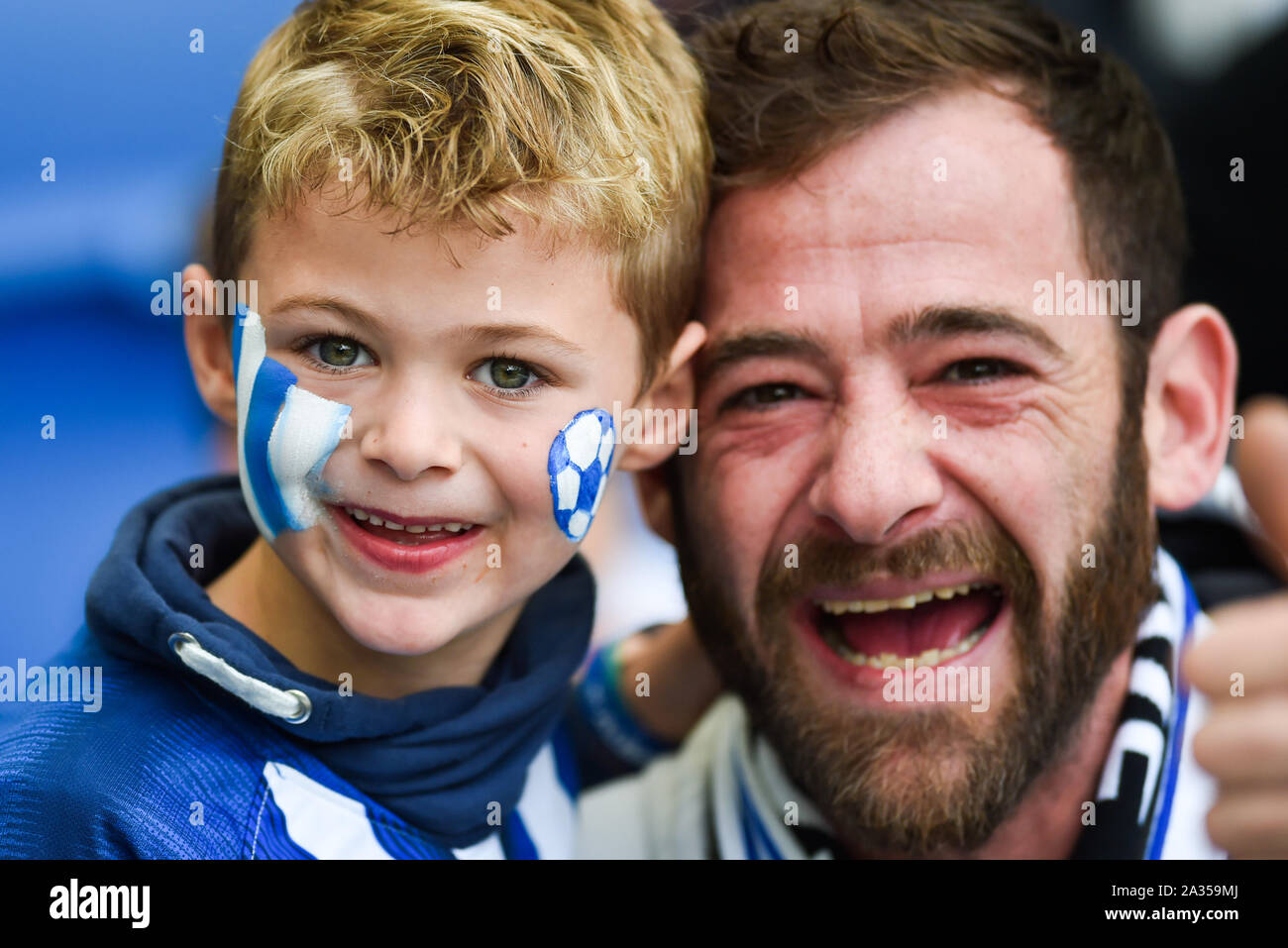 Brighton UK 5th October -  Fans during the Premier League match between  Brighton and Hove Albion and Tottenham Hotspur at the Amex Stadium - Editorial use only. No merchandising. For Football images FA and Premier League restrictions apply inc. no internet/mobile usage without FAPL license - for details contact Football Dataco  : Credit Simon Dack TPI / Alamy Live News Stock Photo