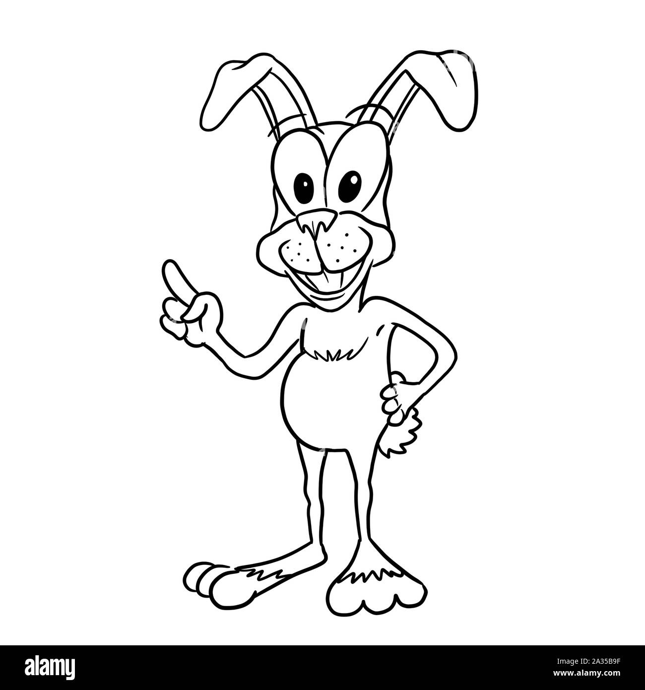 a white rabbit original character mascot pointing upwards illustration art Stock Photo