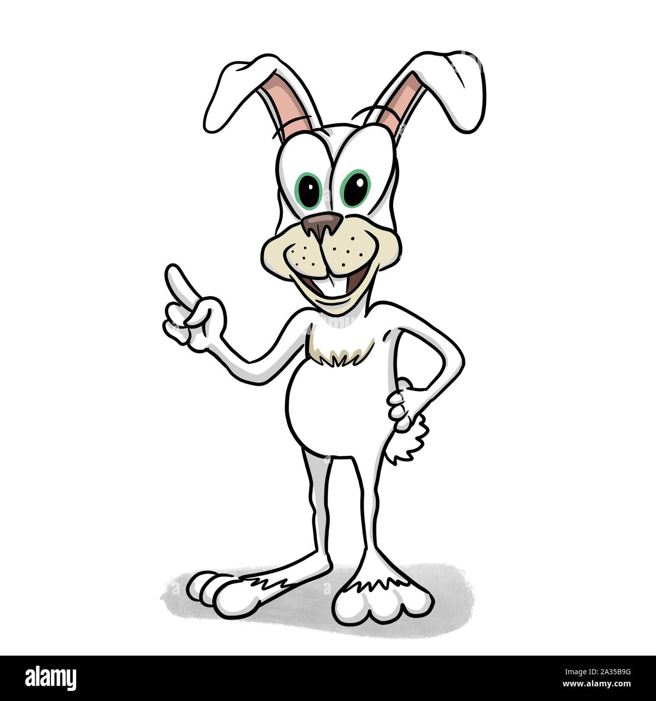 a white rabbit original character mascot pointing upwards illustration art Stock Photo