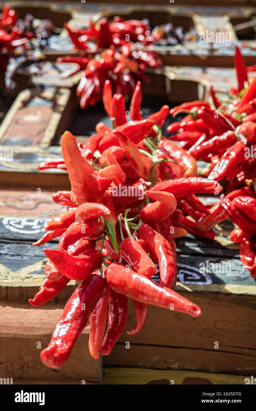 Red chilli peppers drying in Paro, Bhutan Stock Photo