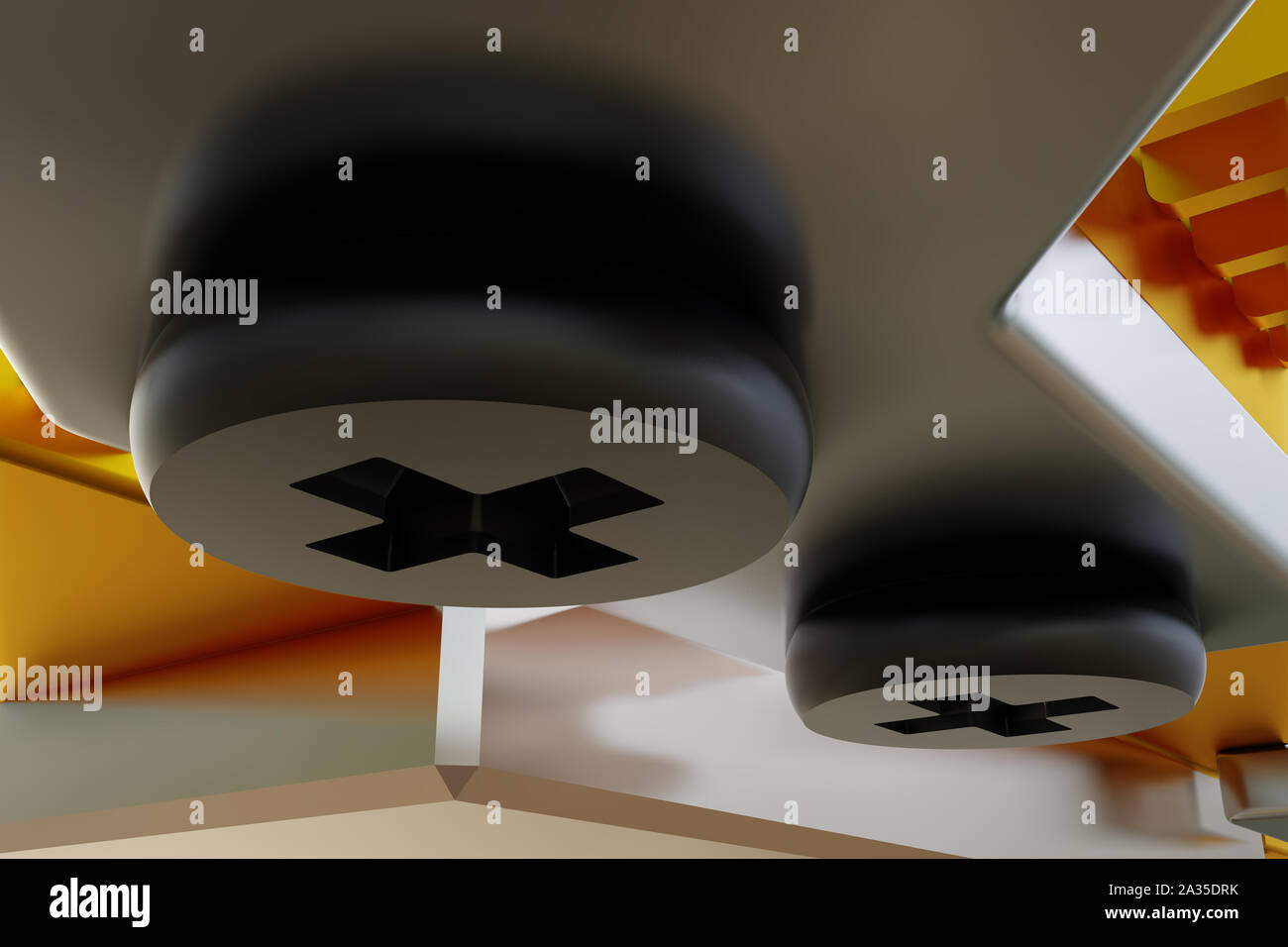 Three screw caps. Background of the metal screw. 3d rendering. Stock Photo