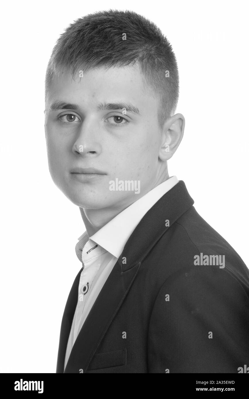 Face of young businessman in black and white Stock Photo - Alamy
