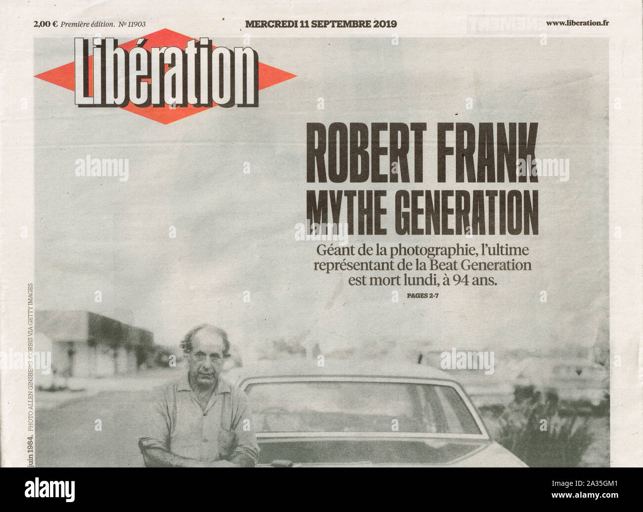 Liberation pays homage to deceased Swiss-American photographer Robert Franck, France Stock Photo