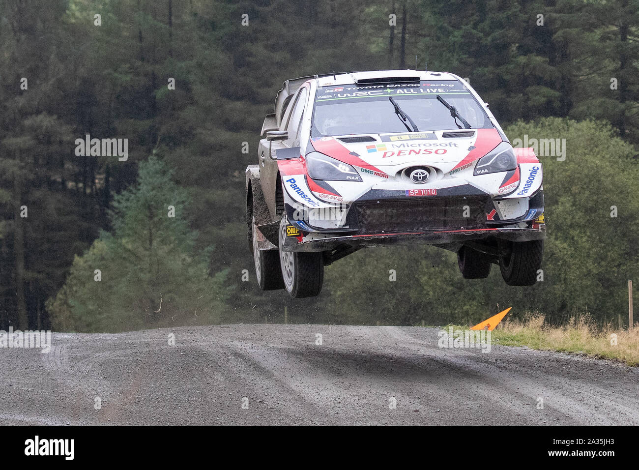 Llanidloes, UK. 5th Oct, 2019. Ott Tanak and co-driver Martin Jarveoja compete in their Toyota Gazoo Racing WRT Toyota Yaris WRC during Stage fifteen of the Wales Rally GB, Credit: Jason Richardson/Alamy Live News Stock Photo