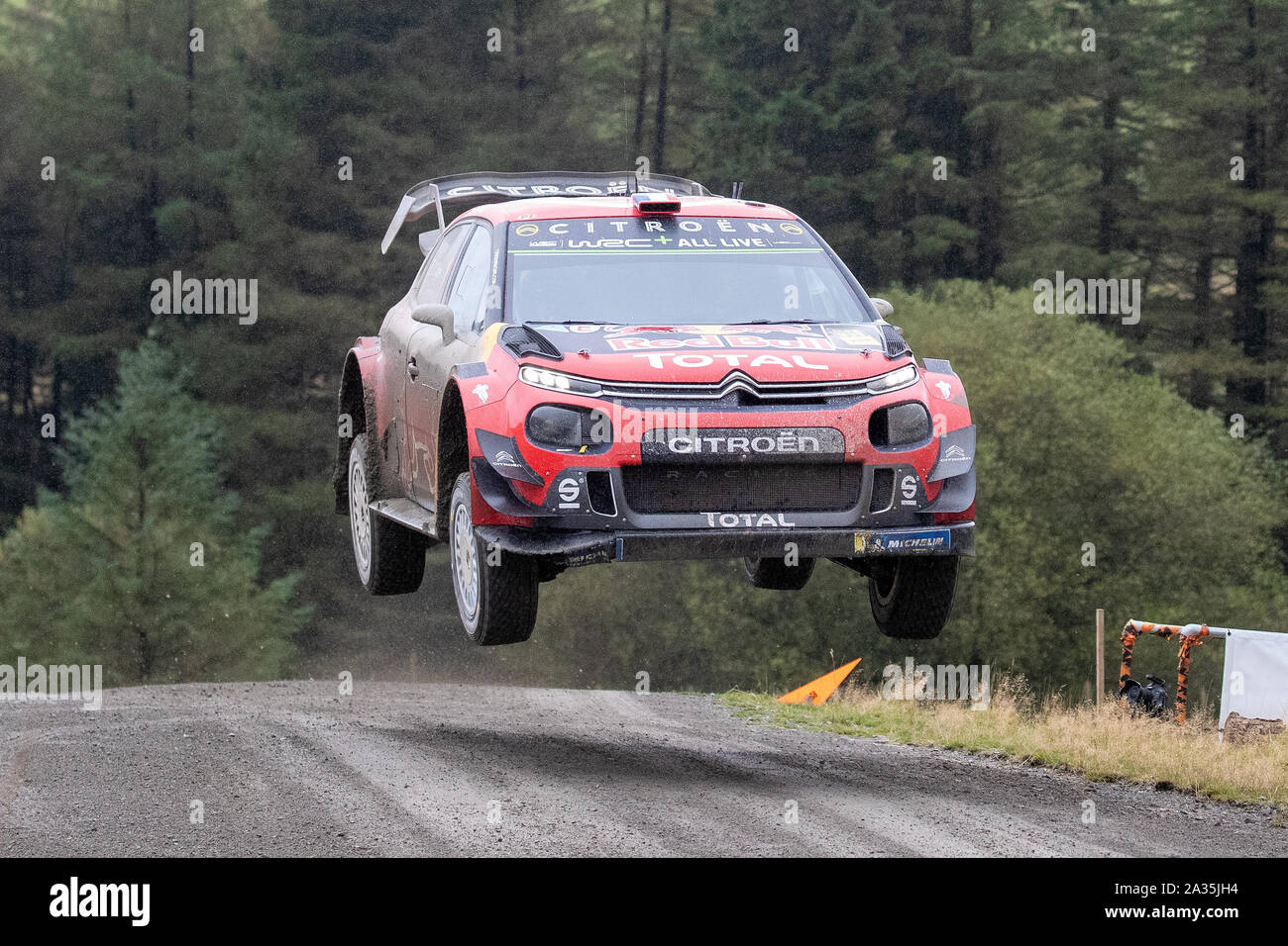 Llanidloes, UK. 5th Oct, 2019. Sebastien Ogier and co-driver Julien Ingrassia compete in their Citroen Total WRT Citroen C3 WRC during Stage fifteen of the Wales Rally GB, Credit: Jason Richardson/Alamy Live News Stock Photo