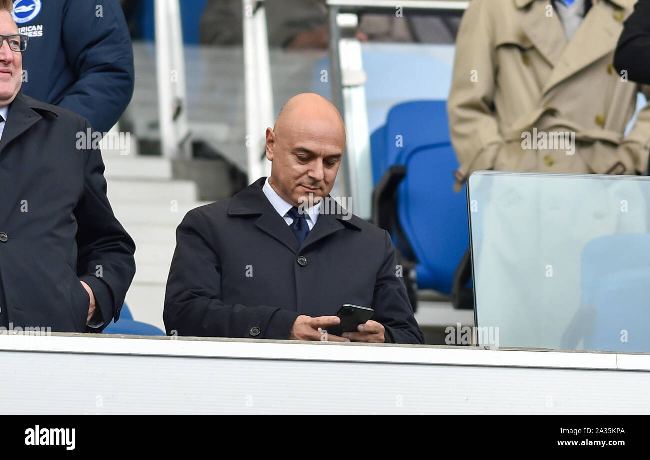 Brighton UK 5th October -  Tottenham chairman Daniel Levy during the Premier League match between  Brighton and Hove Albion and Tottenham Hotspur at the Amex Stadium - Editorial use only. No merchandising. For Football images FA and Premier League restrictions apply inc. no internet/mobile usage without FAPL license - for details contact Football Dataco  : Credit Simon Dack TPI / Alamy Live News Stock Photo