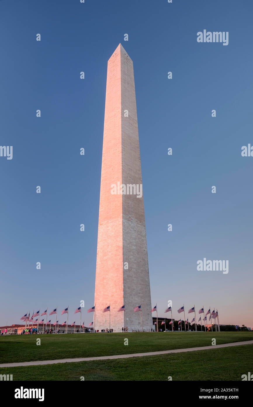 Evening Light on the Washington Monument, National Mall, Washington DC, USA Stock Photo