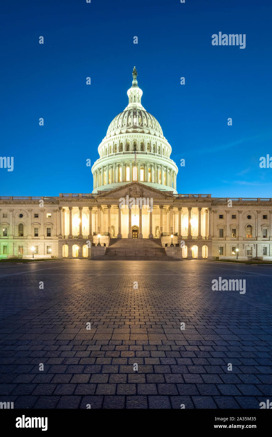 United States Capitol Building at night, Capitol Hill, Washington DC, USA Stock Photo
