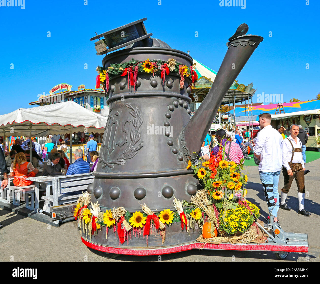 Stuttgart, Germany-September 30, 2018: beer festival, the copper jug, the Cannstatter coat of arms Stock Photo