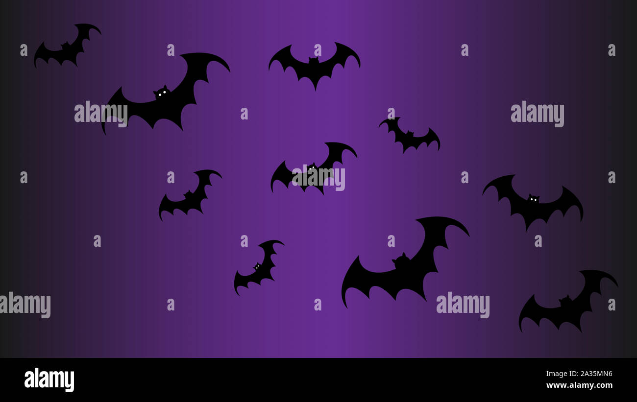Halloween seamless pattern with flying black bat silhouettes on purple ...
