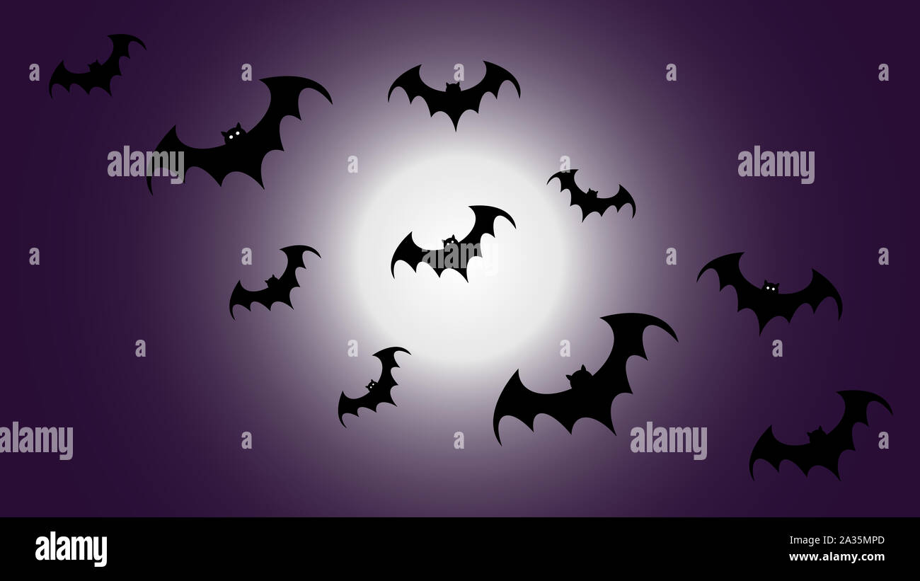 Halloween seamless pattern with flying black bat silhouettes on purple ...