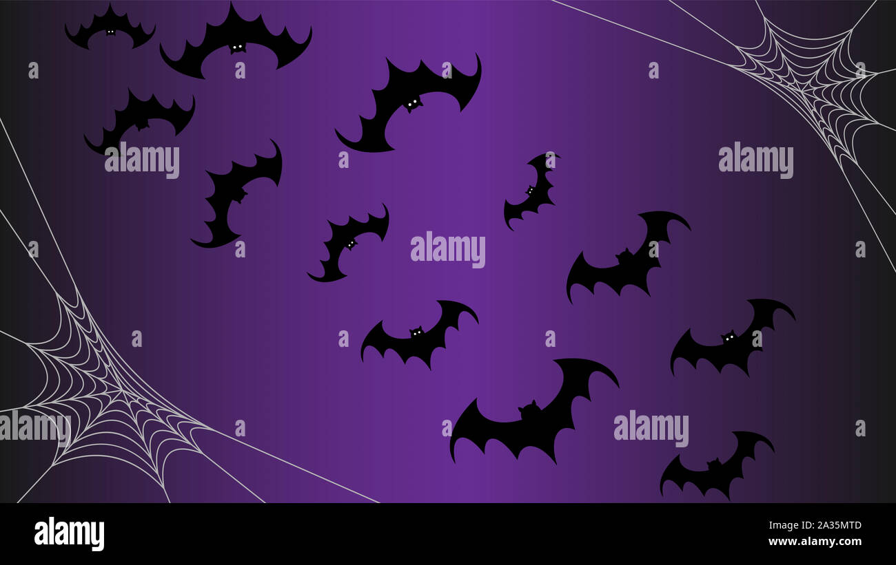 Halloween seamless pattern with flying black bat silhouettes and spider ...
