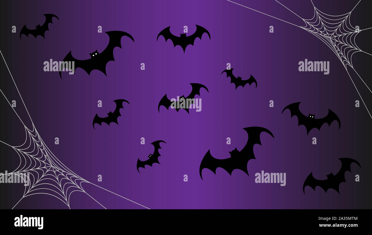 Halloween seamless pattern with flying black bat silhouettes and spider ...