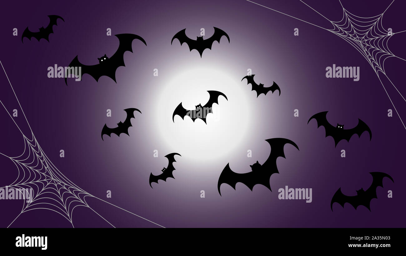 Halloween seamless pattern with flying black bat silhouettes and spider ...